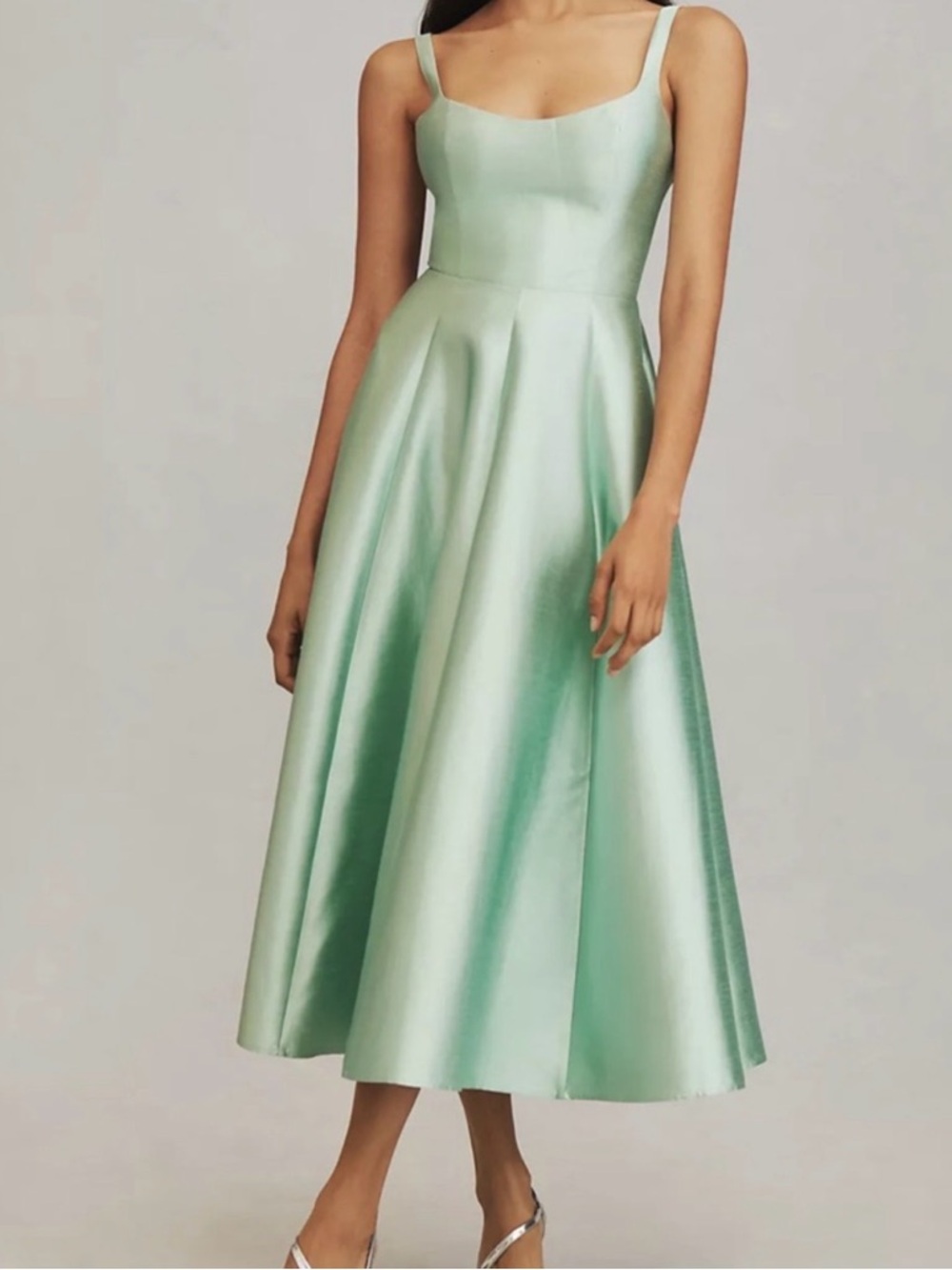 Anthropologie Satin Maxi Slip Dress in Sage Green